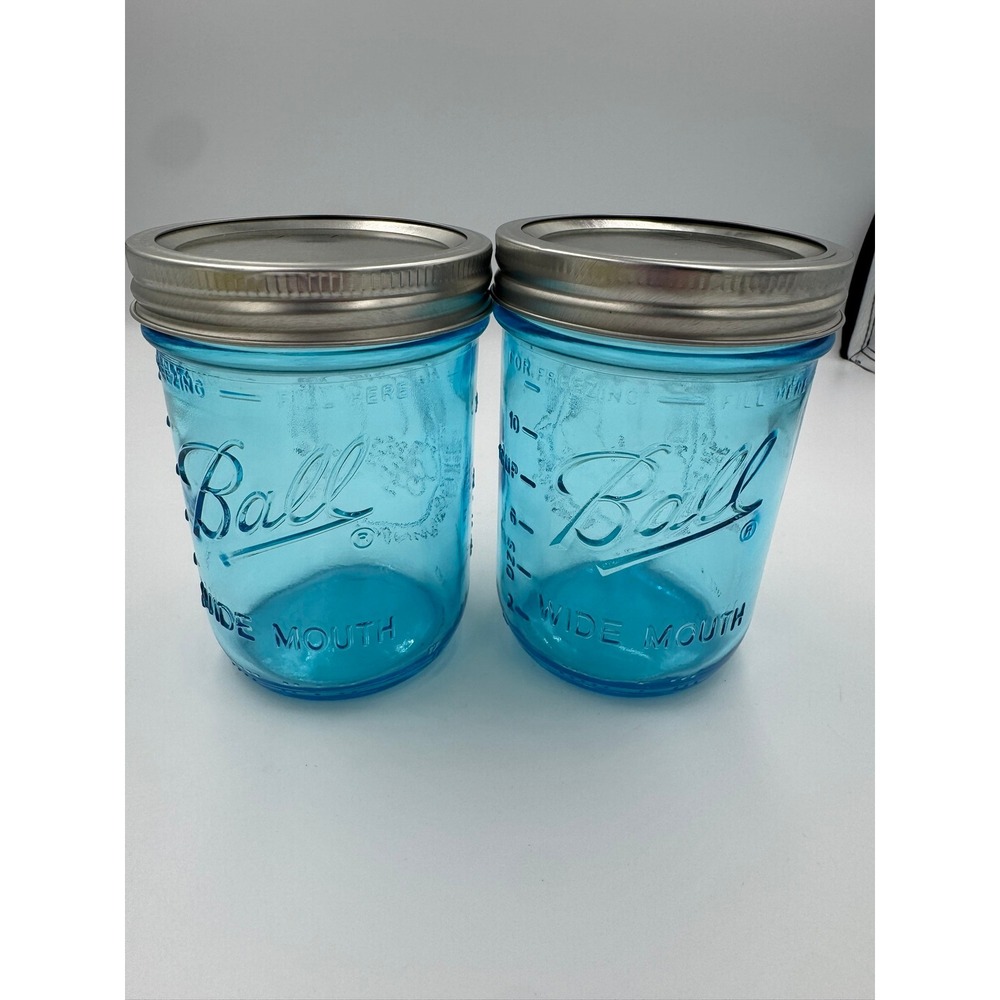 Ball Wide Mouth Blue Glass Canning Jars with SureTight Lids Set of 2